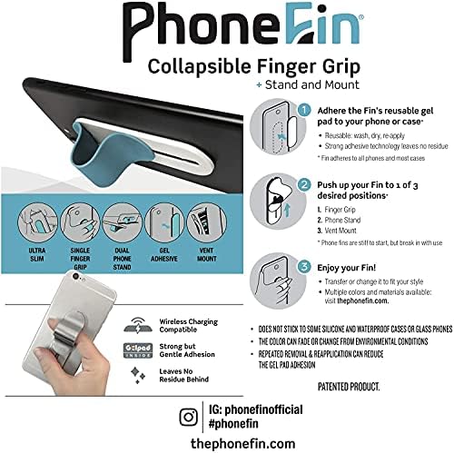 The PhoneFin: Grip de dedos expansíveis, suporte e montagem para smartphone - borracha fosca