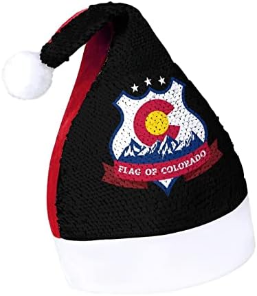 Bandeira do Colorado Funnic Chatch Hat Chatada Lantejoula Cha transa de Papai Noel para homens Decorações de festas de férias de