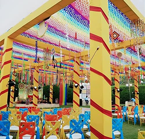 Garlandes de tecido de feltro do triângulo decorativo 4 pés. Pendurado para Mehndi, Haldi, Décora de festa temática em cores/cenários