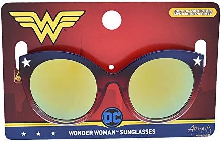 Sun-Staches oficialmente licenciados DC Comics Wonder Woman Red White e Blue Kids Shades Party Hero Arkaid Sunglasses UV400, One