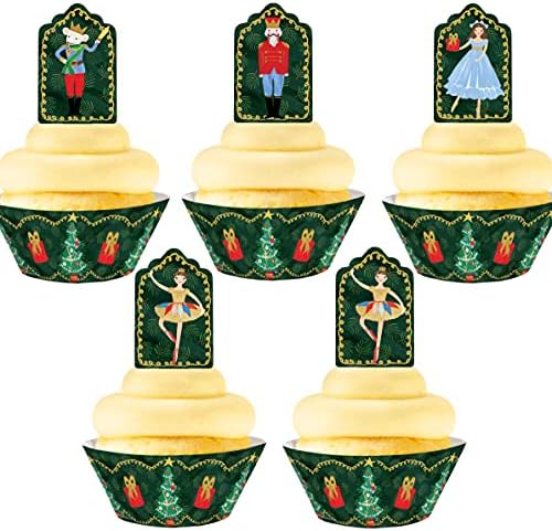 Kit de cupcakes de quebra -nozes - 24 toppers de cupcakes de quebra -nozes e 24 invólucros de cupcake - suprimentos de festa