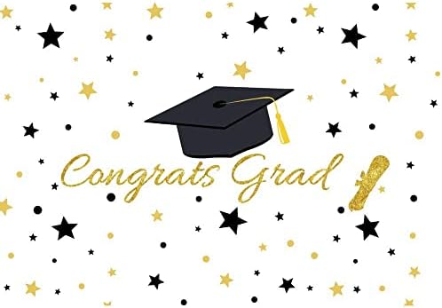 Oerju 10x8ft parabéns graduação pano de fundo Trencher Bap preto e ouro Estrelas Pontos fotográficos Classe de fundo de 2023 Grad