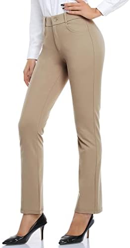 Dayoung Women's Yoga Dress Pants Work Office Business Flacks Casuais Alongam calças retas de perna reta com bolsos
