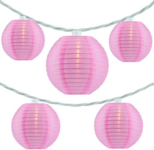 Lanternas de corda de lanterna rosa Yuletime, 10 contagem de nylon lanterna em fio branco 7,6 ', Ul listado 8 espaçamento