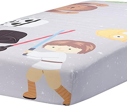 LAMBS & IVY Star Wars Galaxy Cotton Fettled Sheet - Yoda/Darth Vader/R2D2