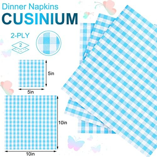 100 PCs Blue and White Paper Guardines Gingham Cocktail guardana