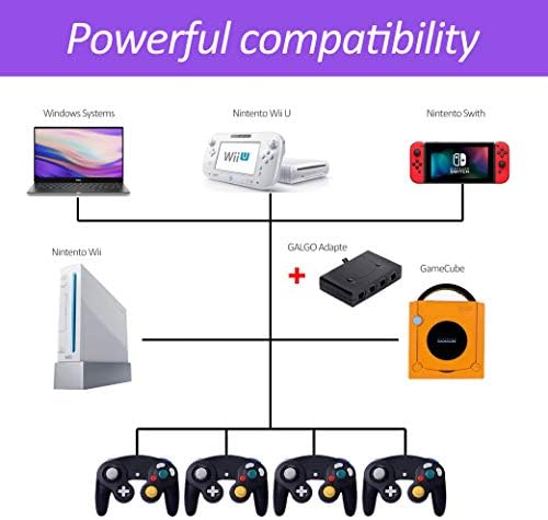 4 Controlador para GameCube, com 4 cabos de extensão e um adaptador GameCube de 4 portas para Wii U/Switch/PC - Black