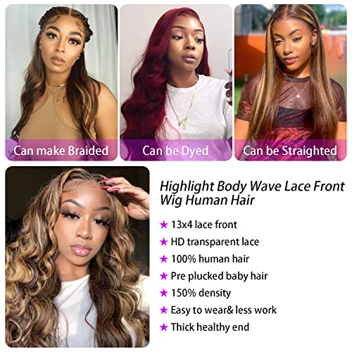 Destaque, onda de onda corporal Lace Front Wigs Human Human Human 13 × 4 HD Lace Wigs Front Wigs Human Human pré -arrancada com cabelos