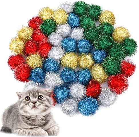 50pcs Bolas de gato brinquedos para gatos internos, bolas de brilho de gato de 1,5 polegadas, bolas de ponta para gatos, bolas