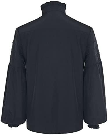 Blusa medieval Homens masculino gótico Camisa da quadra vintage stand colar bainha manga longa blusa de camisa de manga soprada
