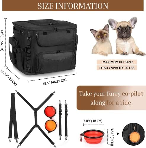 Bolsa de transportadora de cães/gatos para cães de motocicleta para cães pequenos pretos, portátil portátil, portador de animais