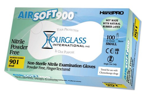 Hourglass handpro airsoft900 luva nitrila, exame, livre em pó, 240 mm de comprimento, 0,07 mm de espessura, x-large