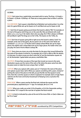 Perfect Strike Chess Scorebook com regras e instruções de pontuação. Pontuação de serviço pesado Livro de manutenção. Qualidade