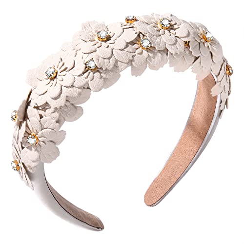 Faixa de cristal de flor acolchoada Coloque de couro Floral Band strassmesto embelezado arco largo arco de cabelo sólido cor margarida