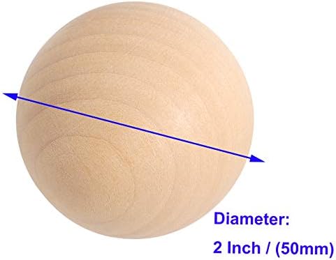 Bola redonda de madeira redonda de 30 pacote, bola de madeira natural de 2 polegadas para artesanato, bolas redondas de madeira