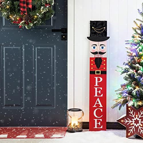 Glitzhome de madeira pendurada no cracker vertical Sinal de boas -vindas para a decoração de Natal da varanda da porta