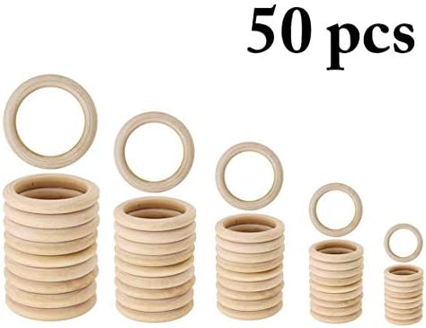FUNPA 50pcs anel de madeira natural de tamanhos variados anel de madeira anel de dentição para artesanato