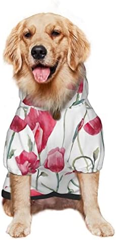 Capuz de cachorro grande com capuz vermelha-poppies-watercolor-floral, roupas de estimação com chapéu de gato macio