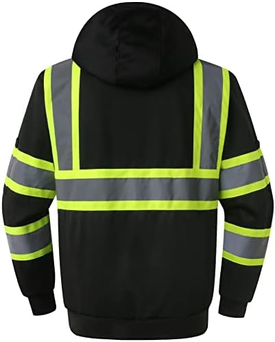 JKSafety Hi-Vis Safety Sweatshirt para homens mulheres de alta visibilidade com zíper de moletom com capuz de moletom de