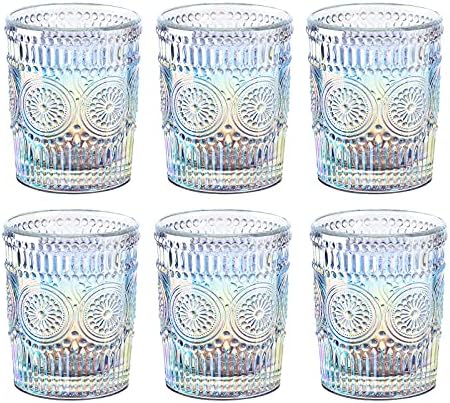 Joeyan Iridescent Bebendo copos de copo vintage de copos vintage Rainbow Rainbow Romantic Water Glass Tumbler Great for