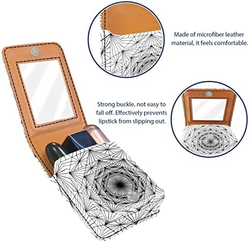 Caixa de batom oryuekan com espelho bolsa de maquiagem portátil fofa, bolsa cosmética, linhas brancas pretas geométricas