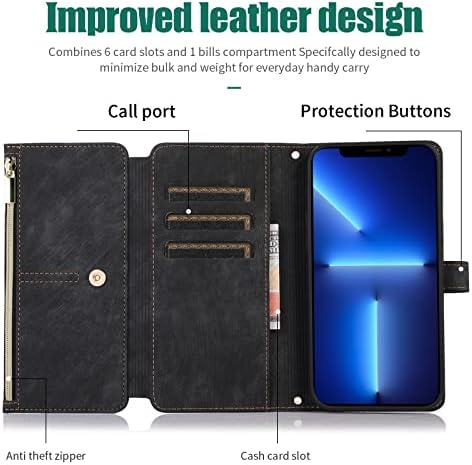 Caixa da carteira XYX para Samsung A14 5G, Chain Chain Zipper Purse de pulseira Caixa de couro Kickstand Com 9 cartas