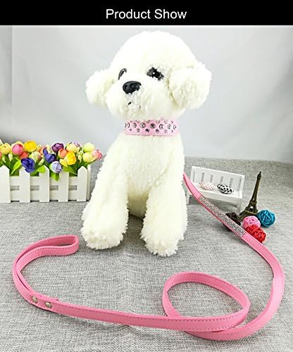 Newtensina Fashion Dog Colar e Lead Set Puppies Bling Collar Collar Cara de gatinho diamante com trelas de bling para