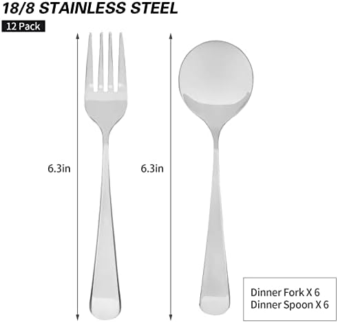 12 PCs Forks and Spoons Salheres Conjunto, garfo de aço inoxidável e talheres de talheres de grau de alimentos para casa,