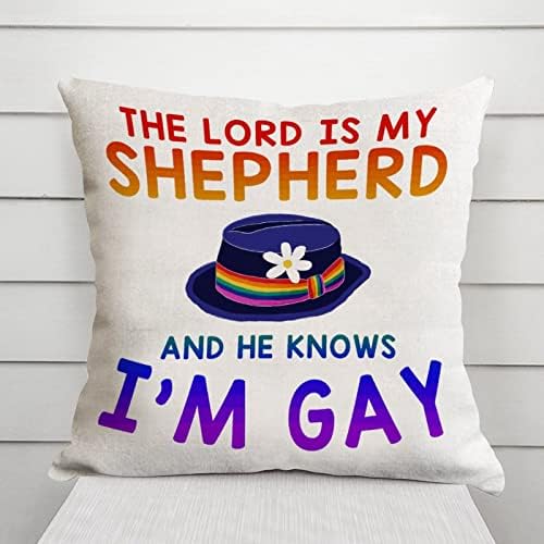 Tampa de travesseiro de arremesso O Senhor é meu pastor e ele sabe que eu sou um travesseiro gay orgulho do orgulho da almofada gay