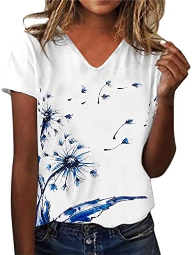 Summer feminino manga curta v pescoço de pescoço de camisetas estampadas com tenções de camisetas casuais camisetas
