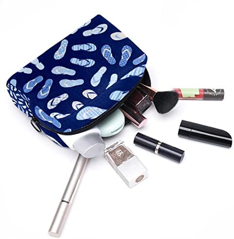 Woshjiuk Small Makeup Bag Bag de viagem com zíper, chinelos de fundo azul, organizador de cosméticos para mulheres