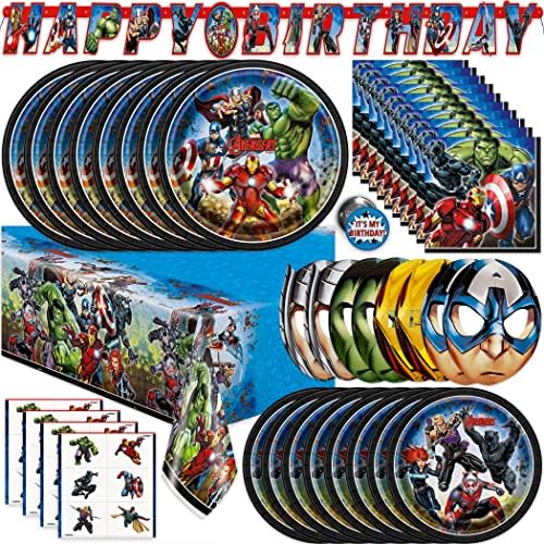 Marvel Avengers Party Supplies and Decorações, material de festa de aniversário dos Vingadores, serve 16 convidados, oficialmente