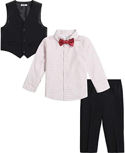 O conjunto formal de 4 peças dos meninos de Calvin Klein, inclui camisa com gravata borboleta, colete e calça de vestido