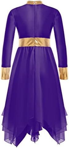 Garotas para crianças vencedoras Meninas metálicas Bloco de cores Liturgical Loused Worshol Danista Bell Sleeve Lyrical Dancewear