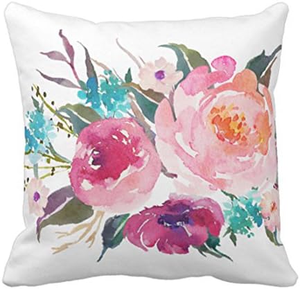 Emvency Throw Pillow Capa Flores Floral Turquoise Pink Aquarela de verão Decorativa Decoração Decoração de casa quadrada 18