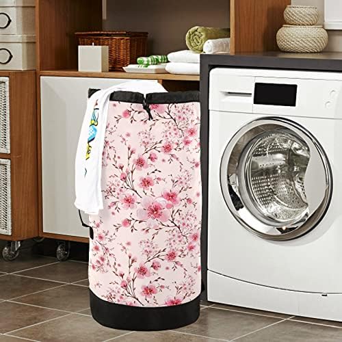Mochila de lavanderia lavável MNSruu Mochila grande bolsa de roupas sujas com alças de ombro ajustáveis, cerejeira rosa Treça