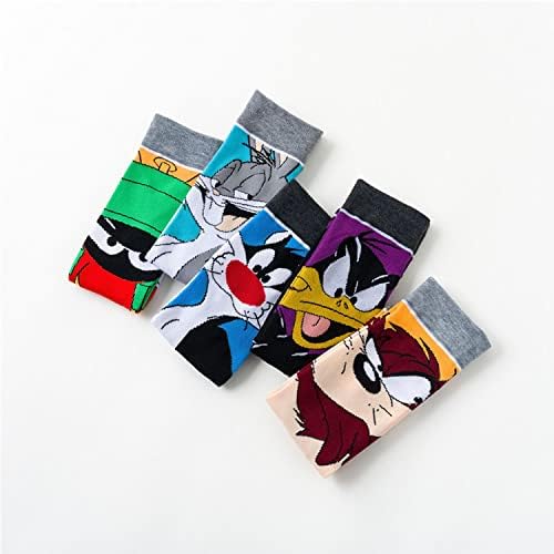 Alaheijq Cartoon Funny Crew Socks 5 Pack Crazy Novelty Meias coloridas fofas para homens Mulheres Tamanho 9-11