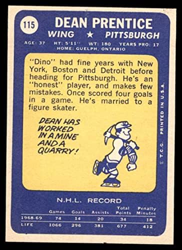 1969 Topps 115 Dean Prentice Pittsburgh Penguins NM Penguins