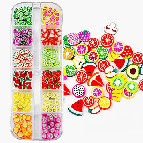 Fatias de arte de unhas de frutas 3D, suprimentos de unhas de frutas de frutas de verão decorações de arte em flocos de frutas
