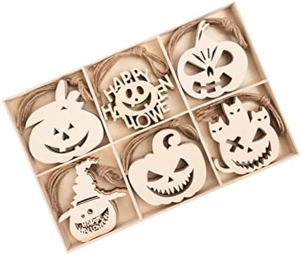 Besportble 60pcs tag de madeira decoupage ornamentos de halloween pingentes de madeira pendurados ornamentos para ornamentos em branco