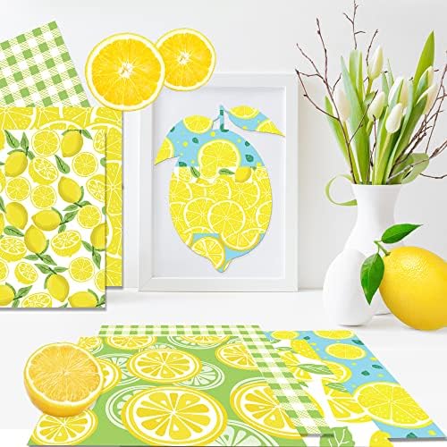 48pcs Hawaii Lemon Scrapbook Paper Pad, Havaiano amarelo frutas de limão de papel de desconto de desconto, cartão