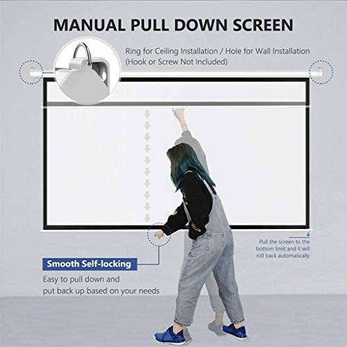HJHL Manual Pull Screen do projetor 60 72 84 100 polegadas 4: 3 Tela de projeção portátil de bloqueio automático Widescreen