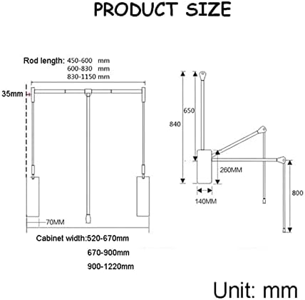 Roupos de guarda -roupa Rail puxe a gaveta do guarda -roupa, altura elevável e cabide de roupas ajustáveis ​​de largura, cabide