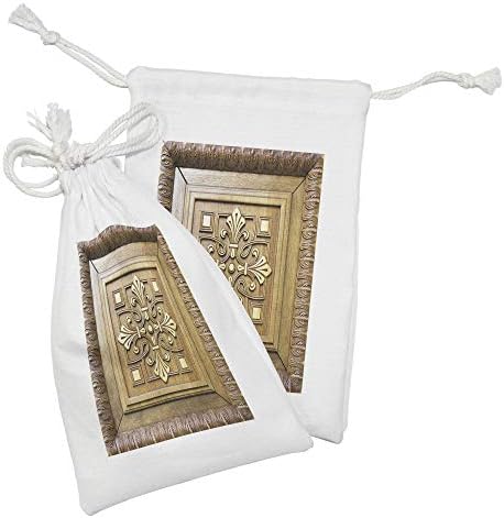 Conjunto de bolsas de tecido antigo de Ambesonne de 2, armação de madeira de madeira Vista de design retrô amante Motivo real de