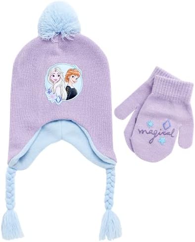 Conjunto de inverno das meninas da Disney: chapéu de gorro, luvas ou luvas: Elsa, Anna, princesa