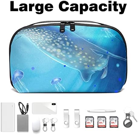Organizador eletrônico, bolsa de cosméticos, organizador de viagens eletrônicas, bolsa de tecnologia, padrão azul de peixe do fundo