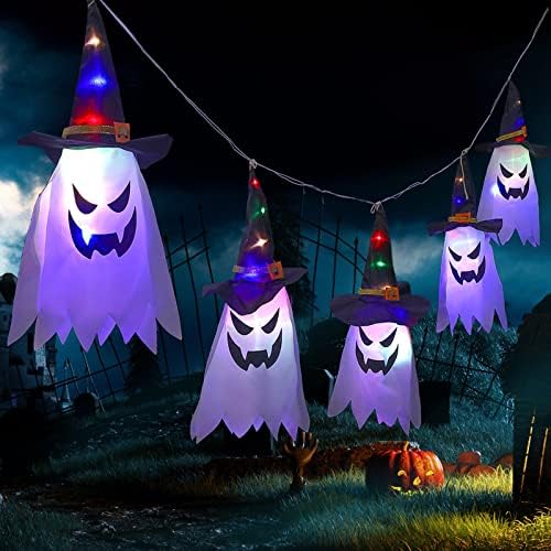 Decorações de Halloween de BVPKto, luzes de corda de lanterna LED de 5 pacotes, luzes de penduramento de fantasmas do mago, atmosfera