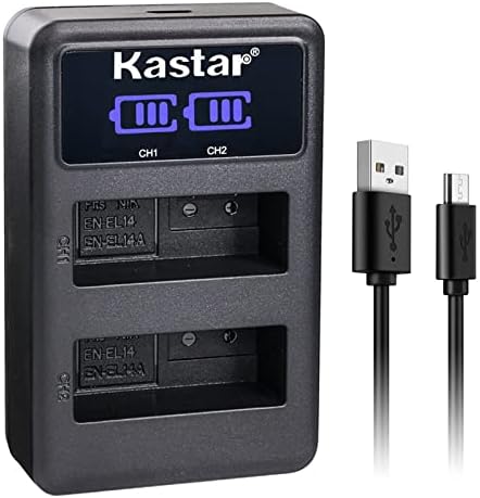 KASTAR EN-EL14A LED2 Carregador de bateria USB compatível com câmera Nikon Coolpix P7000, câmera Coolpix P7100, câmera