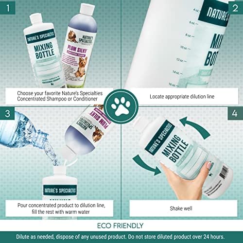 Especialidades da natureza misturando garrafas e shampoo de cachorro pacote, fácil de ler medições misturando garrafa de 32