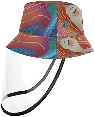 Chapéu de proteção para adultos com escudo facial, chapéu de pescador anti -sun tap, moderna line geométrica abstrata arte